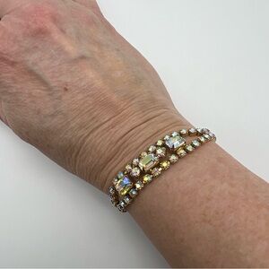 VINTAGE Weiss Bracelet • AB Rhinestones • Gold Tone • Signed